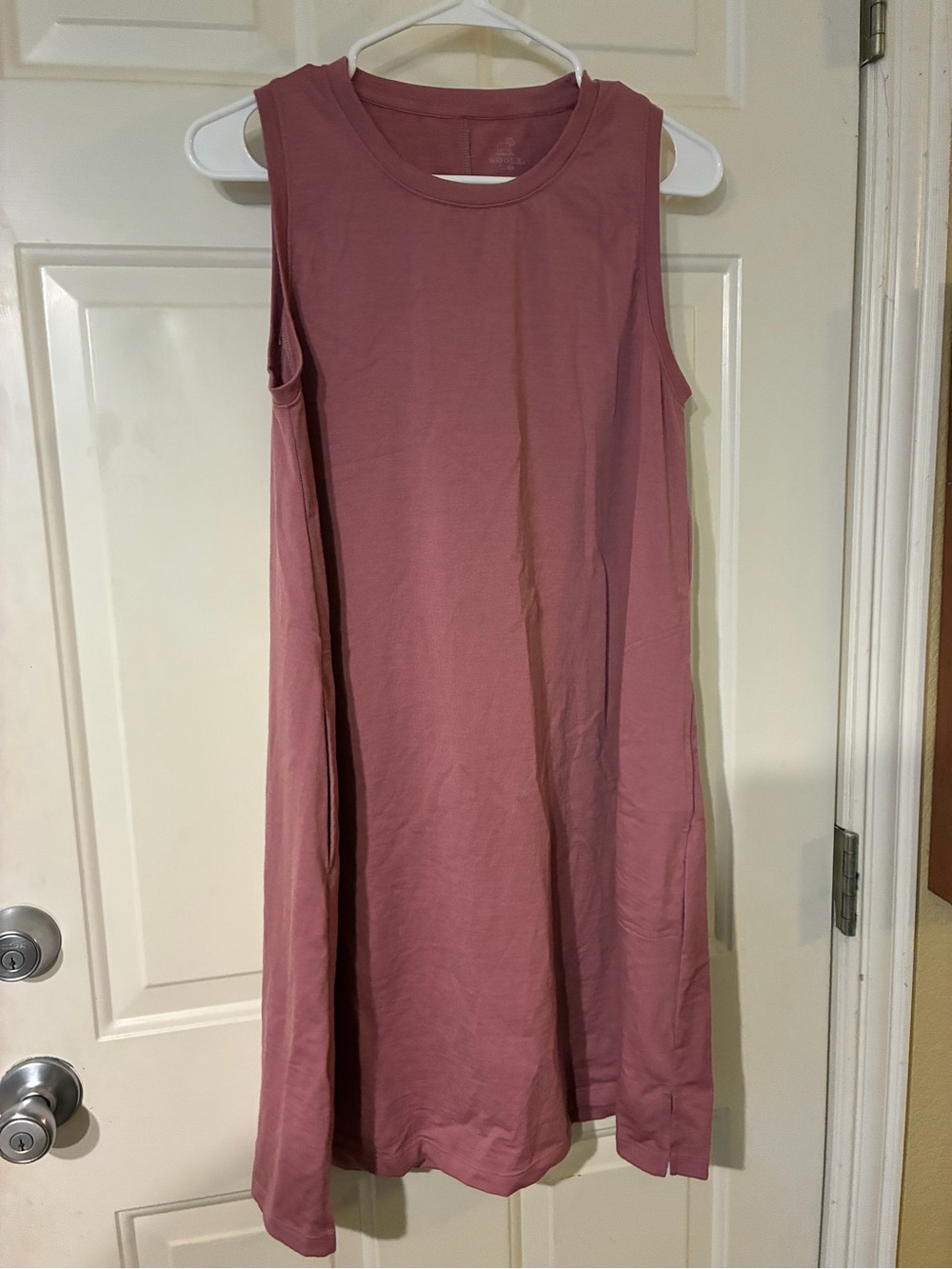 Woolx Clara Tank Dress Womens Medium Mauve Purple Long Shift Pockets